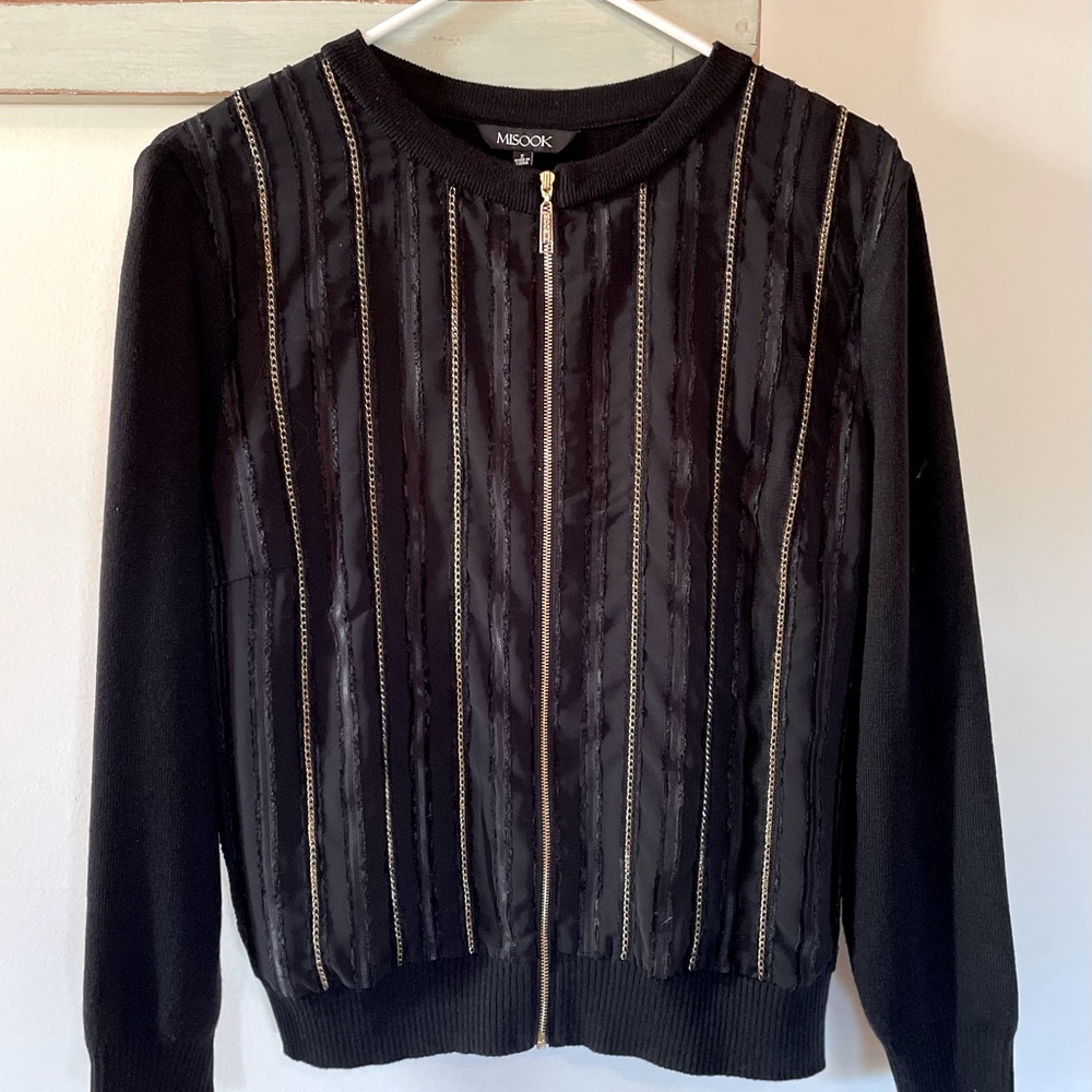 Misook Semi Sheer Cardigan Black Top Women’s Size Small